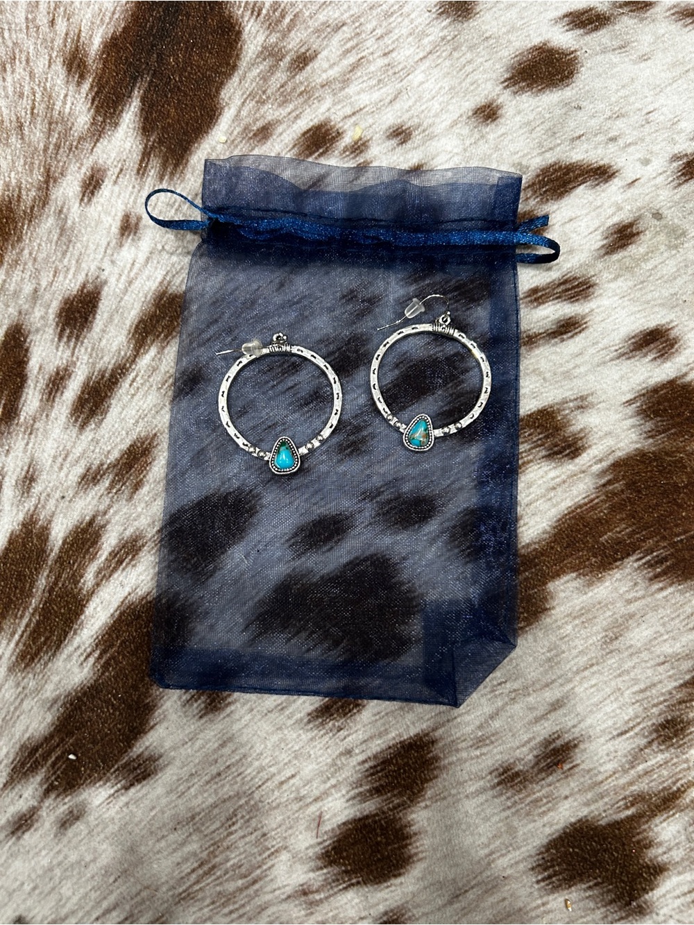 Tibetan sliver turquoise circle hoop style earrings